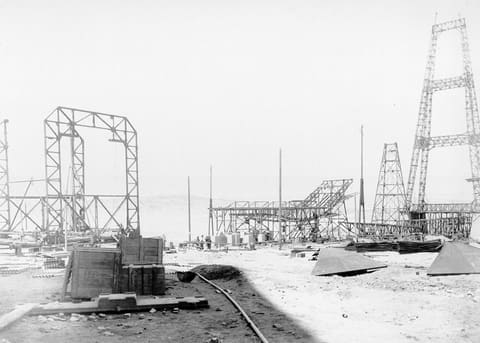Stahlkonstruktion für die Fiskuswäsche im Bau, 1914